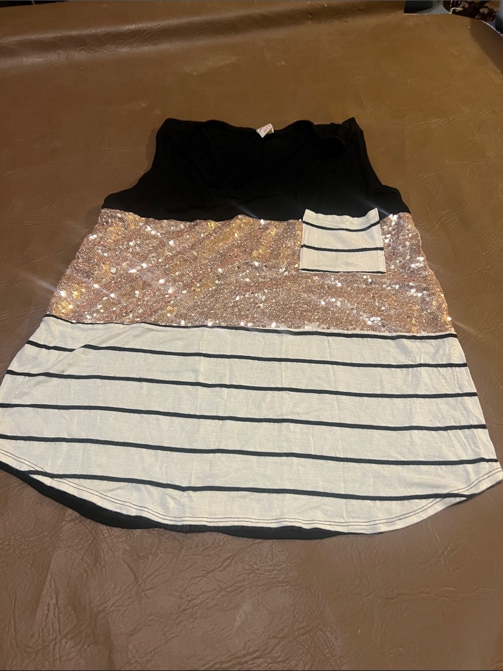 Women’s Black, Rose Gold Sequin & White Stripe Shirt
